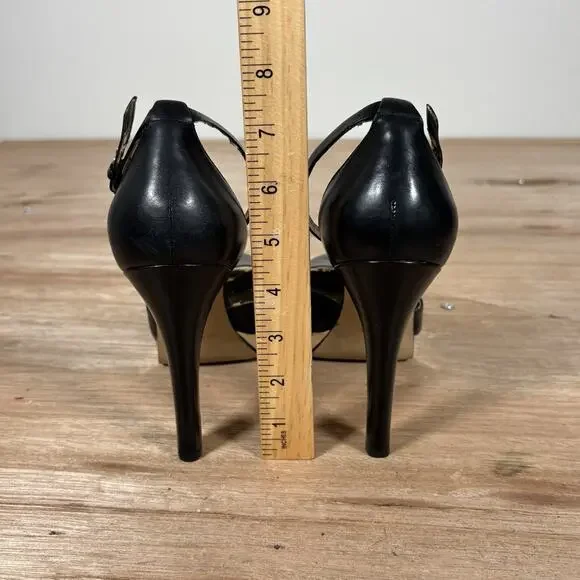 Nine West High-heeled Pumps Black W/ Metallic Gold Platform Pointed Closed Toe - Picture 6 of 9